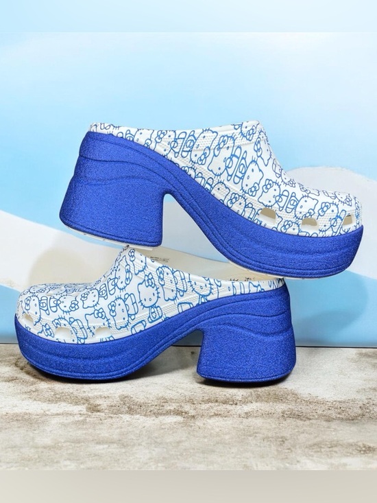 CROCS Shoes - Hello Kitty x Crocs Siren Clog '50th Anniversary' Blue Glitter Platform Mules 11